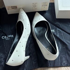 Celine White Studded Heels